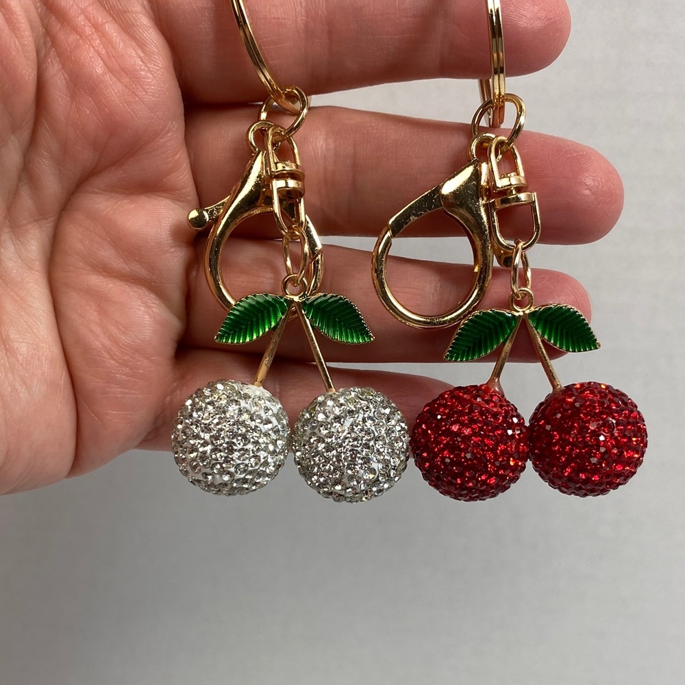 Cherry Crystal Dangle Keychain  - Red & Silver